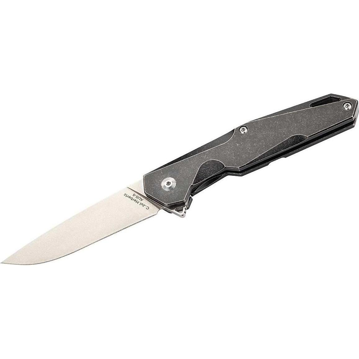 Herbertz, Mehrzweckmesser, Einhandmesser, Stahl AUS-8, Frame Lock, Flipper, Titan-Griffschalen, Titan-Clip, Fangrieme (8...