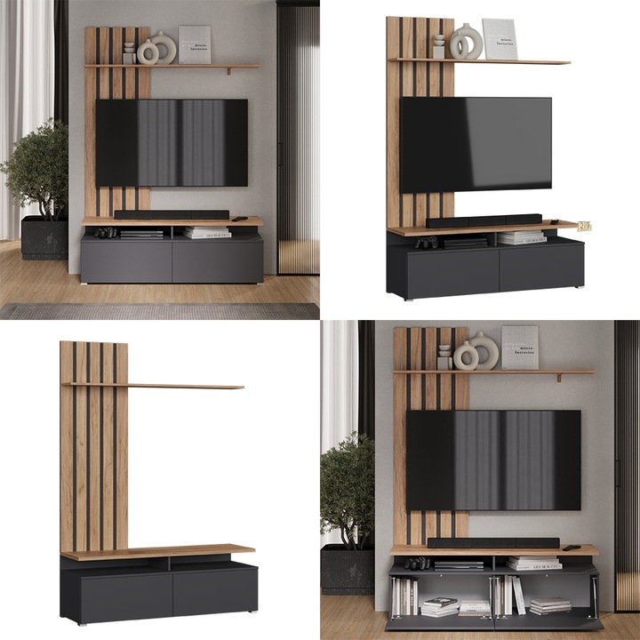 Immagine prodotto Vichy Wohnwand Harro, Goldkraft Eiche/Anthrazit