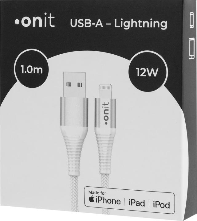 Produktbild Onit USB 2.0-Kabel MFi USB A - Lightning 1 m, Weiss (1 m, USB 2.0, 12 W)