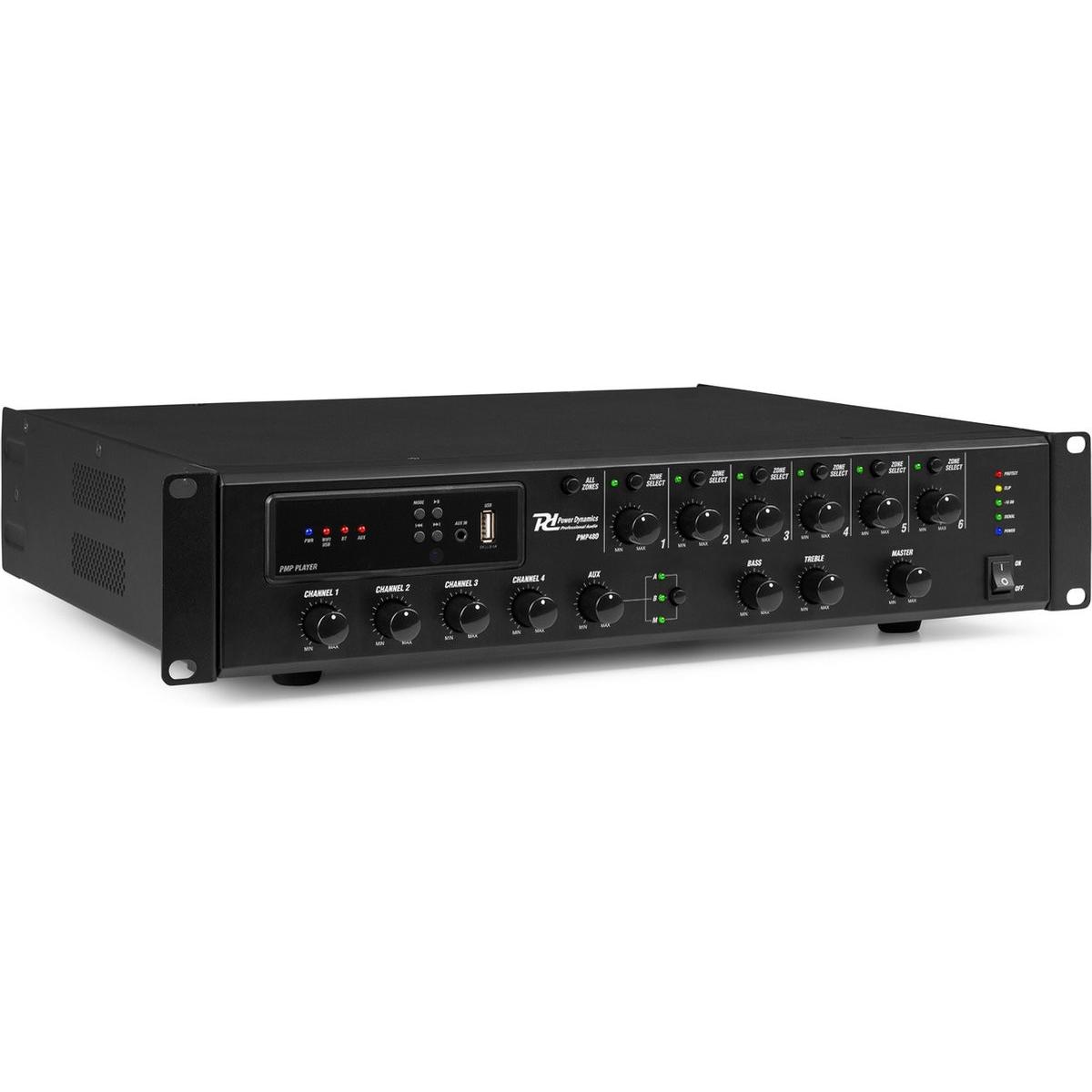 Power Dynamics PMP480 6 Zone Amplifier - Perfekt für Sendungsanlagen - mit Bluetooth - 480W (Amplificatore), Amplificatore stereo, Nero