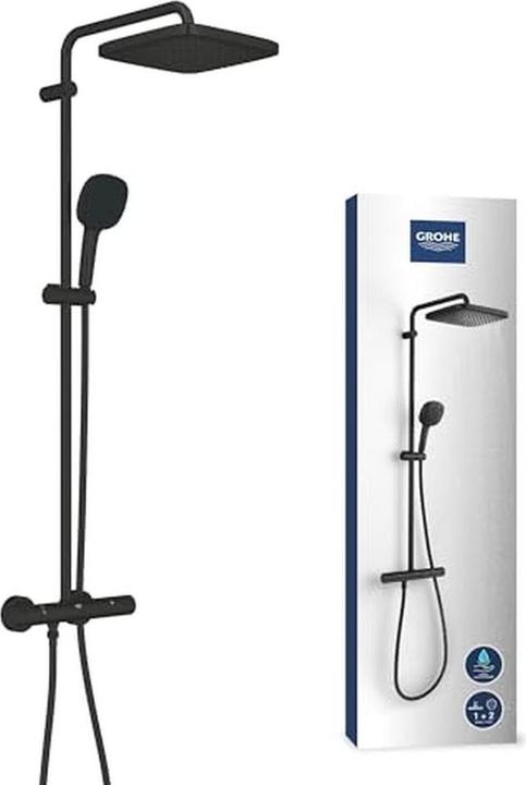 Produktbild Grohe Vitalio Comfort 250 Duschsystem mit Thermostatbatterie, eckig, variable Bohrlöcher, wassersparend, m