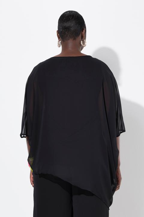 Immagine prodotto Ulla Popken Blusa di chiffon a doppio strato con fiori brillanti, scollo rotondo e maniche a 3/4 (42, 44)