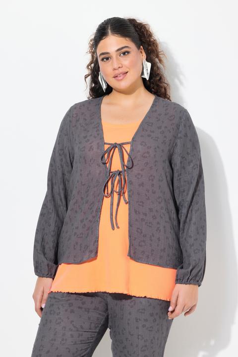 Immagine prodotto Ulla Popken Blusa in mussola con doppio laccetto, scollo a V e maniche lunghe (50, 52)