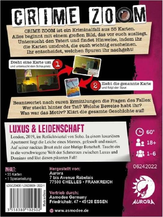 Immagine prodotto Asmodée LDGD0009 - Crime Zoom - Luxury & Passion, gioco di carte, da 18 anni, (edizione DE) (Tedesco)