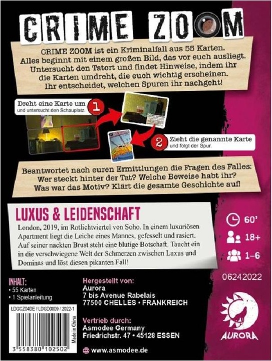 Immagine prodotto Asmodée LDGD0009 - Crime Zoom - Luxury & Passion, gioco di carte, da 18 anni, (edizione DE) (Tedesco)