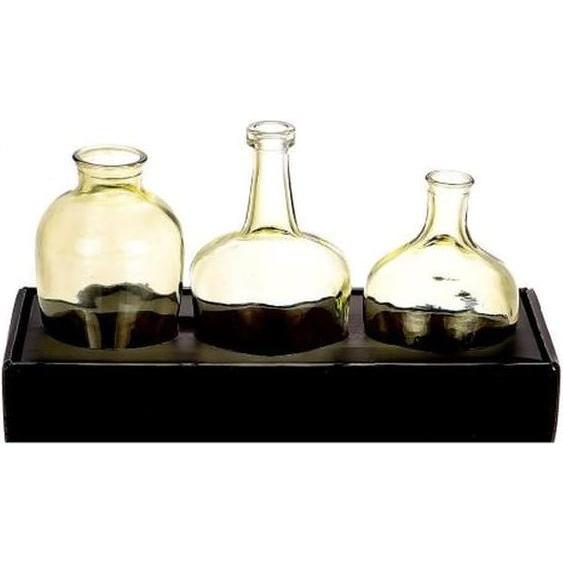 HBX, Vase, Dekovasenset - in Holzbox - ca. 26,5 x 11 x 14,5 cm - grün/schwarz (3 x)