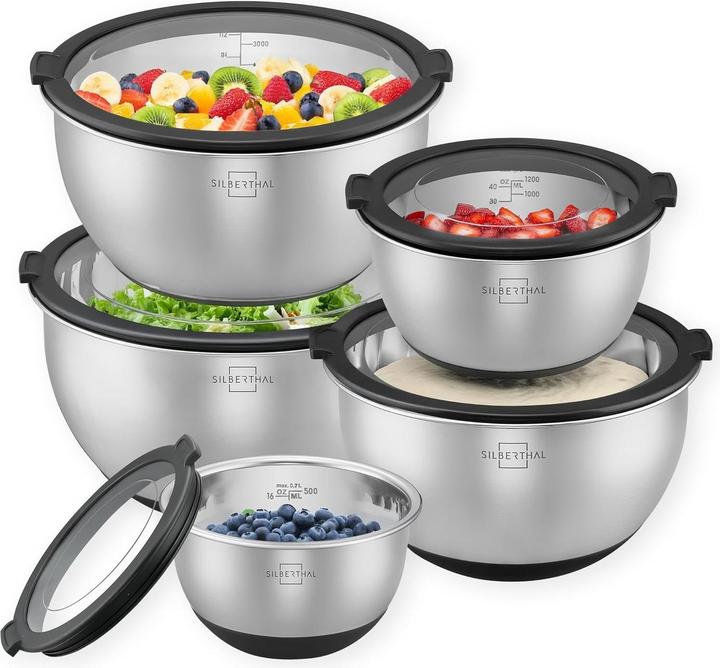 Silberthal Edelstahl Schüssel-Set mit Deckel (5 l, 5x)