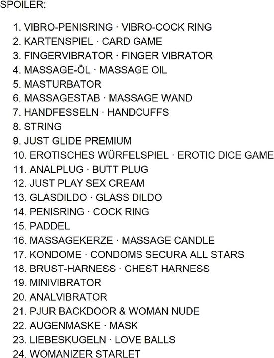 Nutritional values and ingredients Orion Erotic Advent Calendar