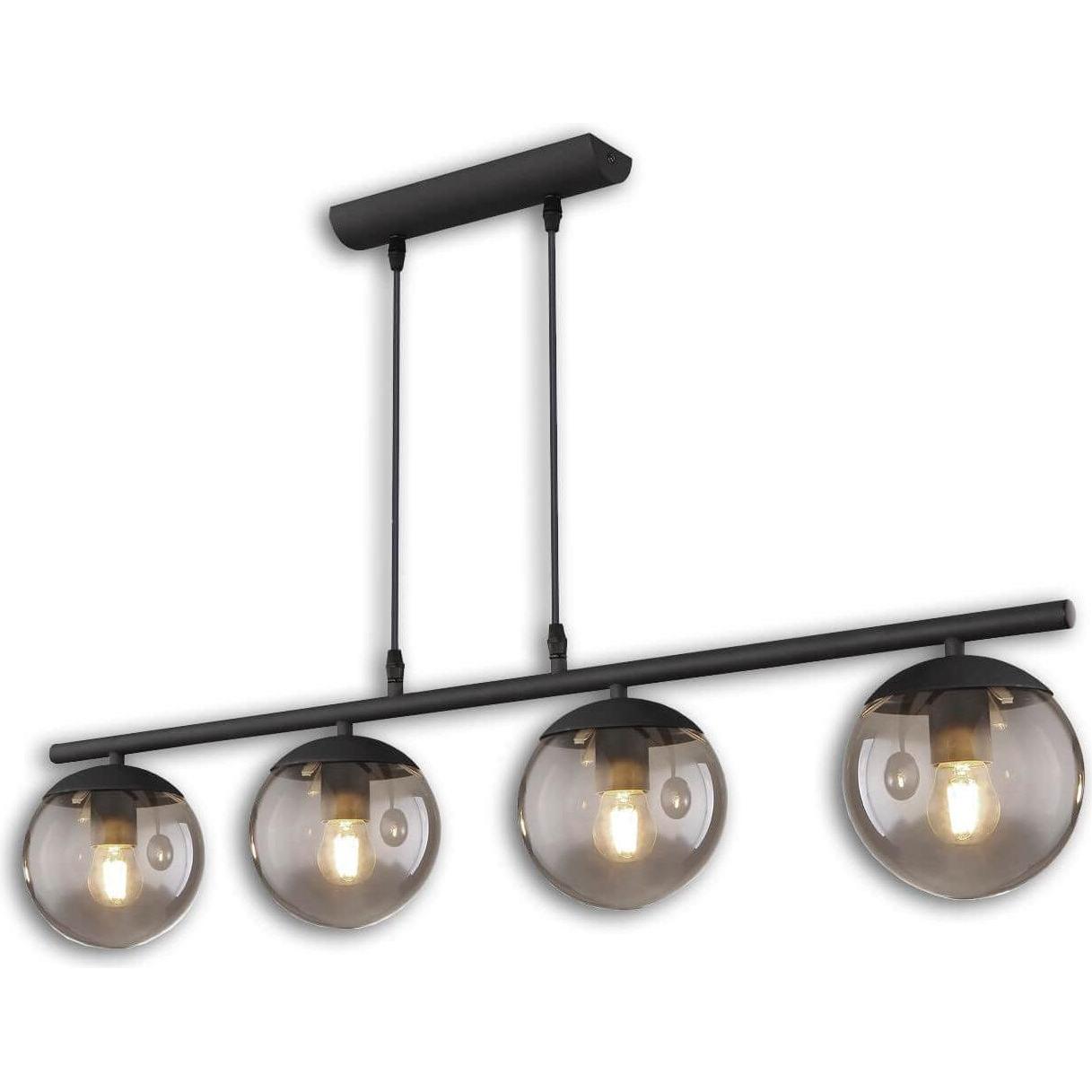 Isoled, Pendelleuchte, Hängeleuchte Metall schwarz, rund, rauchglas, 4xE27 Fassung (E27)