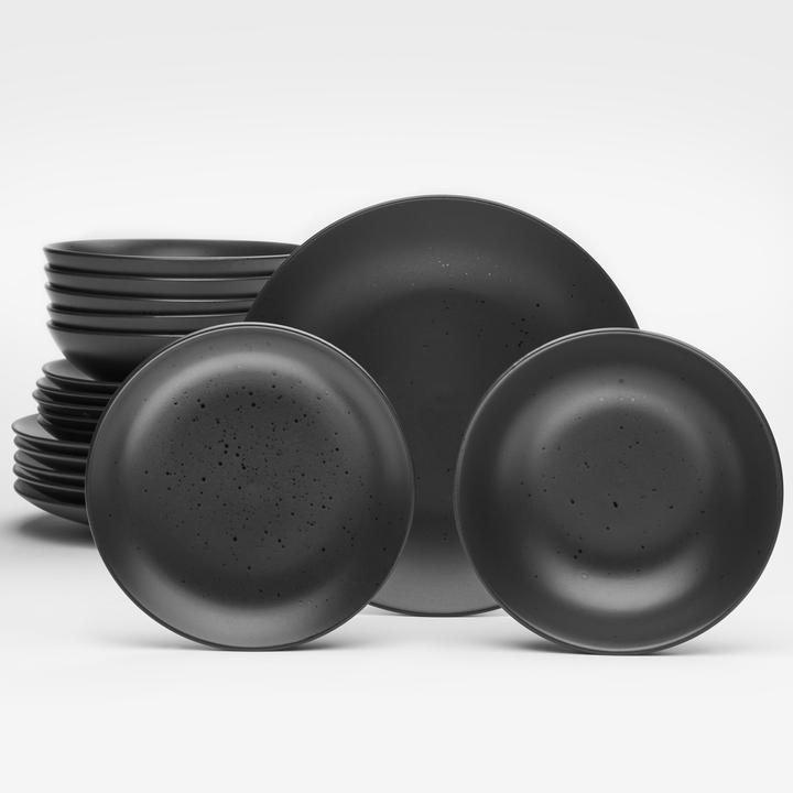 Produktbild Bormioli Rocco Van Well Tafel Service LUNA 18 tlg. Steingut | Coupe |schwarz matt (18 Stk.)