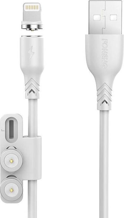 Image du produit Foneng X62 Câble magnétique 3en1 USB vers USB-C / Lightning / Micro USB, 2.4A, 1m (Blanc) (1 m, USB 3.0, 12 W)