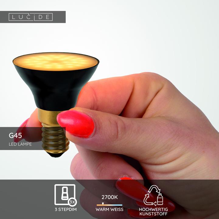Produktbild Lucide G45 - Led Lampe - Ø 4,3 cm - LED Dim. - E14 - 1x5W 2700K - 3 StepDim - Schwarz 49098/05/30 (E14, 400 lm, 1x)