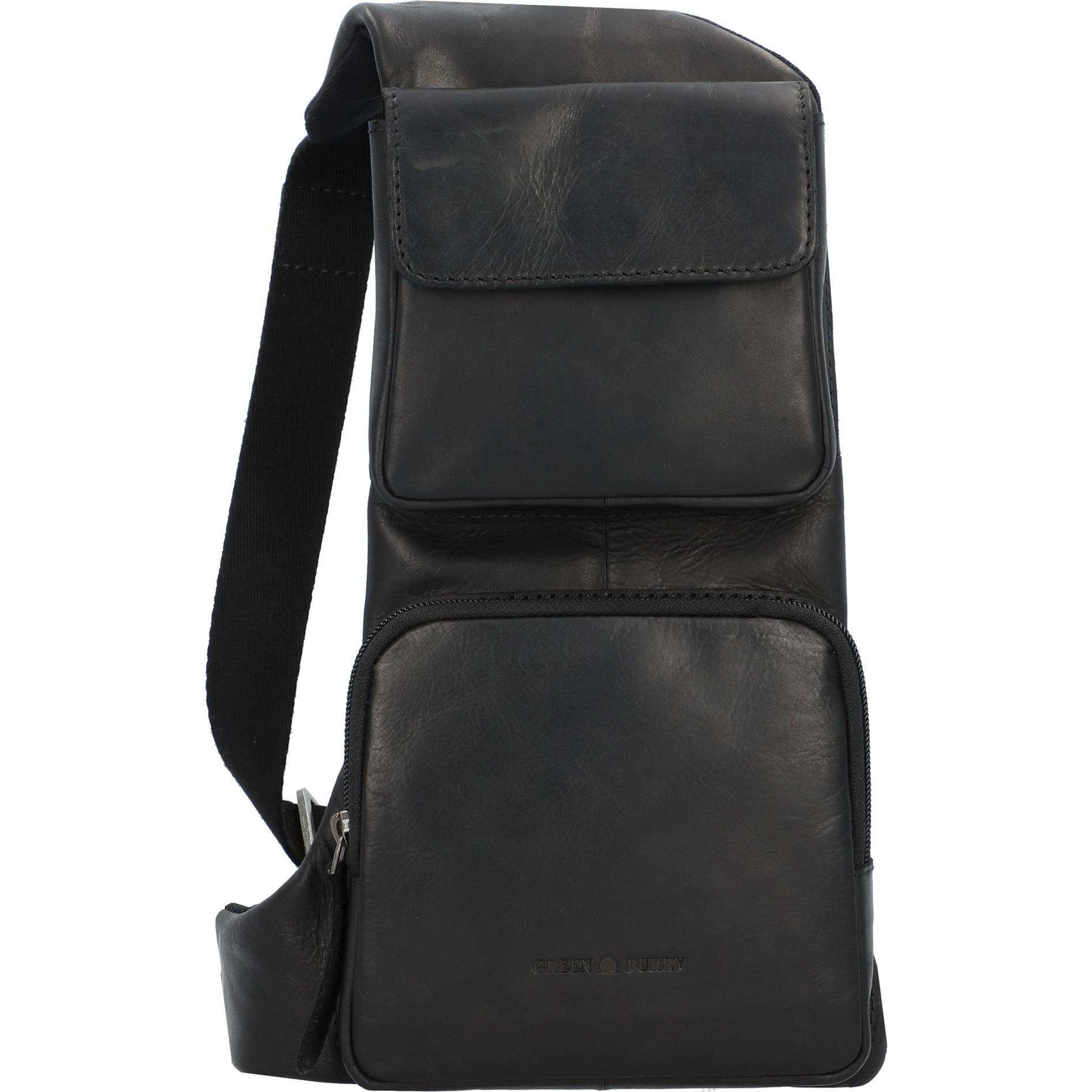Greenburry, Handtasche, Pure Black Umhängetasche Leder 16 cm, Schwarz