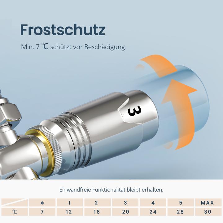 Produktbild Emke Thermostatventil, Universalventil mit Thermostat für Heizkörper, 10 bar, 7 Stufen, Chrom