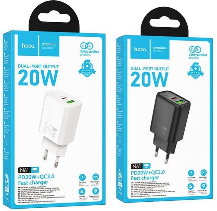 Immagine prodotto Hoco Adapter wall charger USB A + Type C PD QC3.0 3A 20W N61 white (20 W)