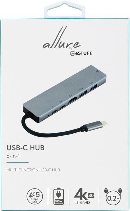 Actual product image eSTUFF USB-C 6-in-1 Mobile Hub (USB-C, 6 Ports)