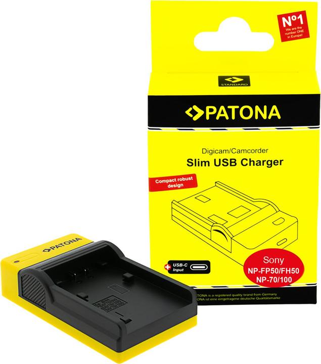 Immagine prodotto Patona Caricatore USB sottile con ingresso USB-C per Sony NP-FP50 NP-FH50 NP-FH70 NP-FH100 DCR-DVD92/E (Caricabatterie per fotocamere)