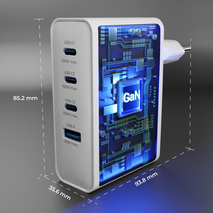 Produktbild prio Wandladegerät GaN Power 100W PD PPS (USB-C) + QC 3.0 (USB-A) weiss (100 W, 2 Ports)
