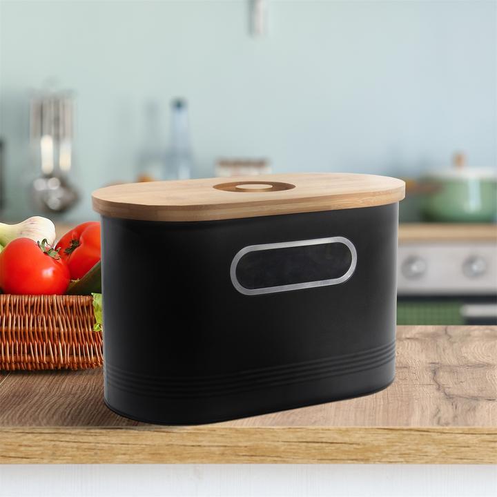 Actual product image neuetischkultur Bread Bin Black with Wooden Lid