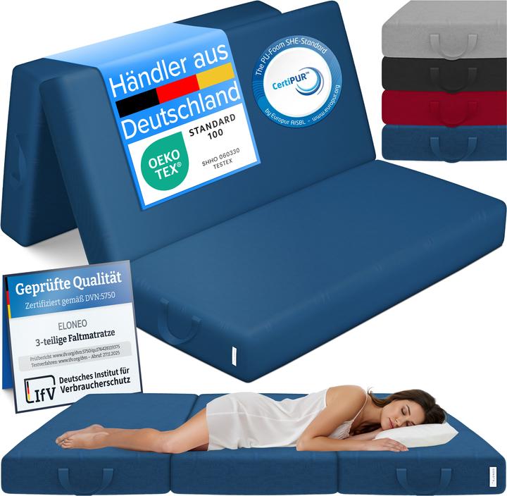 Actual product image Bestschlaf Klappmatratze, 3-teilige Faltmatratze, Reisebett, Gästematratze (Foam core, 140 x 195 cm)