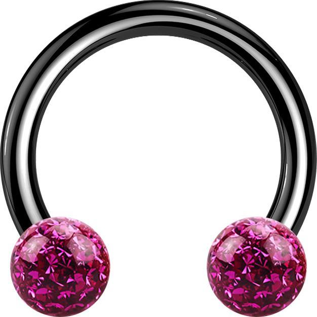 Image du produit Star Piercing Circular Barbell noir avec deux boules de cristal fuchsia époxy de protection (sans laiton, Titane)