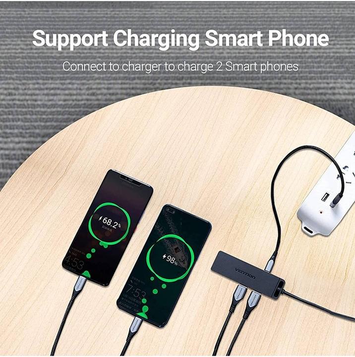 Produktbild Vention USB2.0 to USB2.0 x 4 Hub with Power supply Black 0.15m (USB-C, 4 Ports)