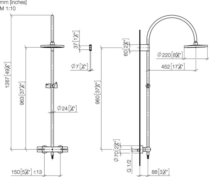 Actual product image Dornbracht Showerpipe with shower thermostat, without hand shower, projection stand shower 420 mm