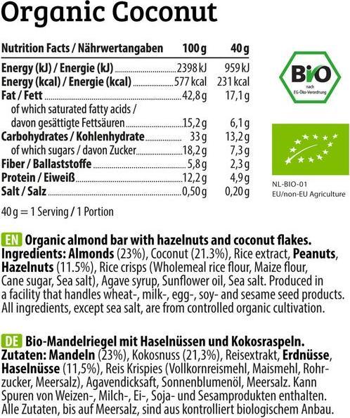 Nutritional values and ingredients HEJ Nutrition Bite (Chocolate & Nuts, 1 pcs., 42 g)