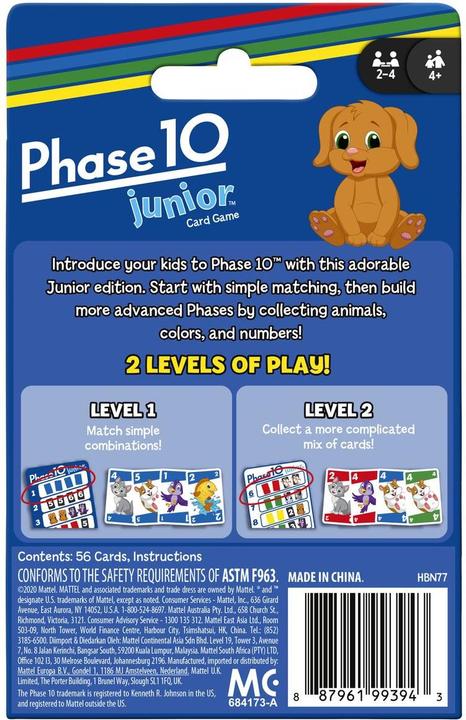 Image du produit Mattel Games Phase 10 Junior (Allemand, Anglais, Espagnol, Français, Italien, Néerlandais, 2 - 4 Joueur)