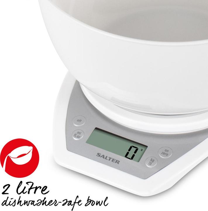 Produktbild Salter 1024 WHDR14 Digital Kitchen Scales with Dual Pour Mixing Bowl white