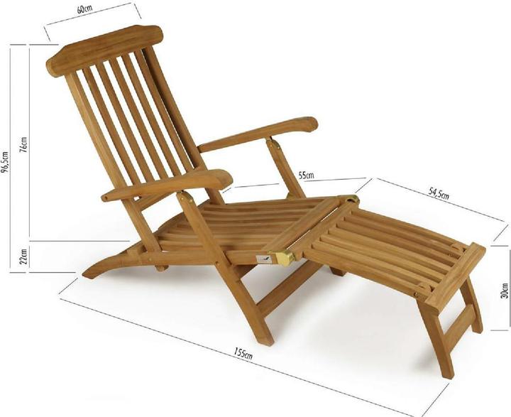 Actual product image VCM Liegestuhl Deckchair "Florentine" Steamer Teakholz behandelt (160 cm)