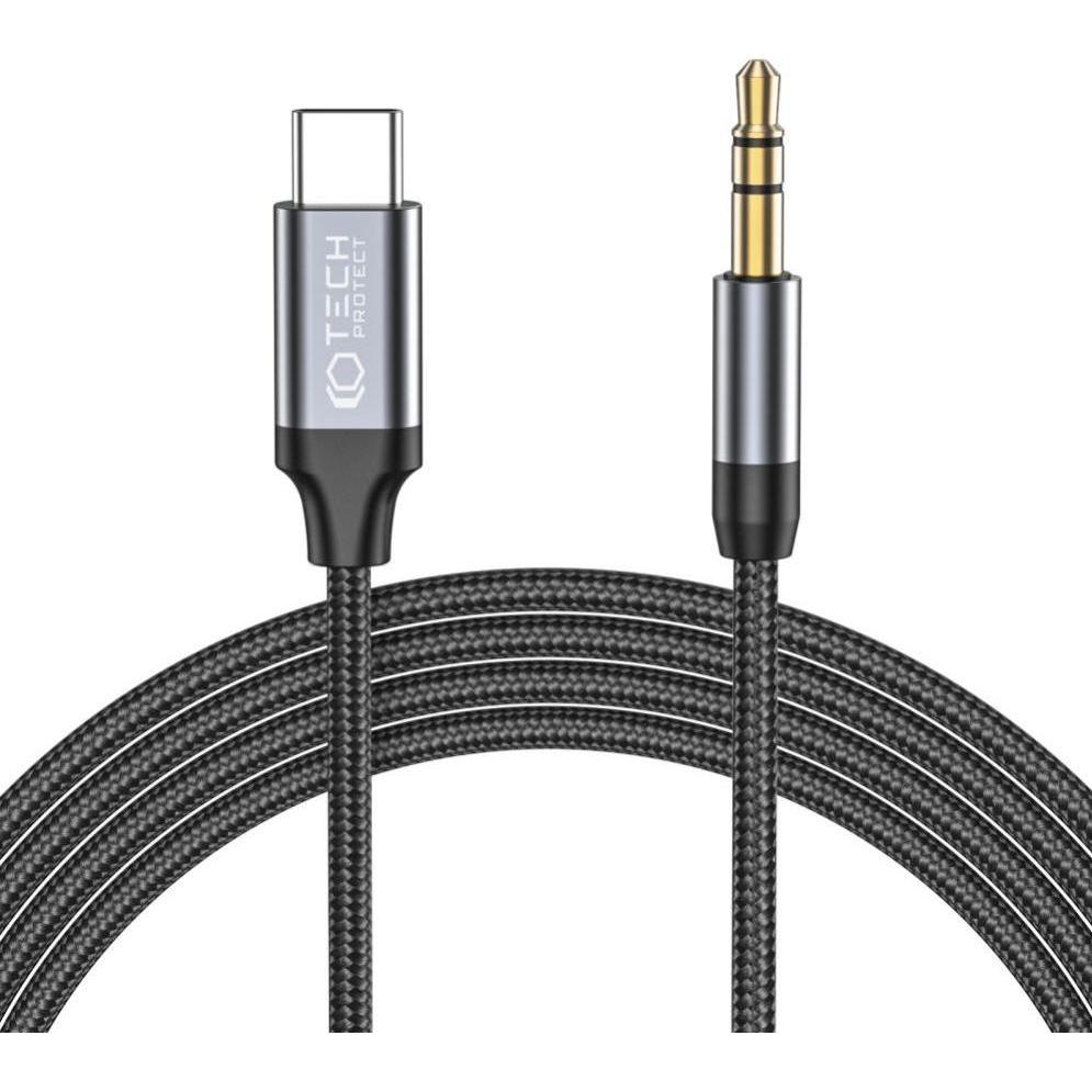 Tech-Protect Kabel USB USB-C - Mini-Klinke 3,5 mm 1 m Schwarz (THP1582) (1 m, USB, 3.5mm Klinke (AUX)), Audio Kabel
