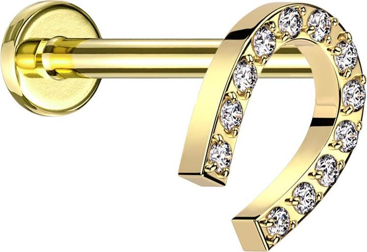Actual product image Star Piercing Micro Threadless Labret vergoldet Hufeisen vergoldet Kristalle silber (without brass, Surgical steel 316L)