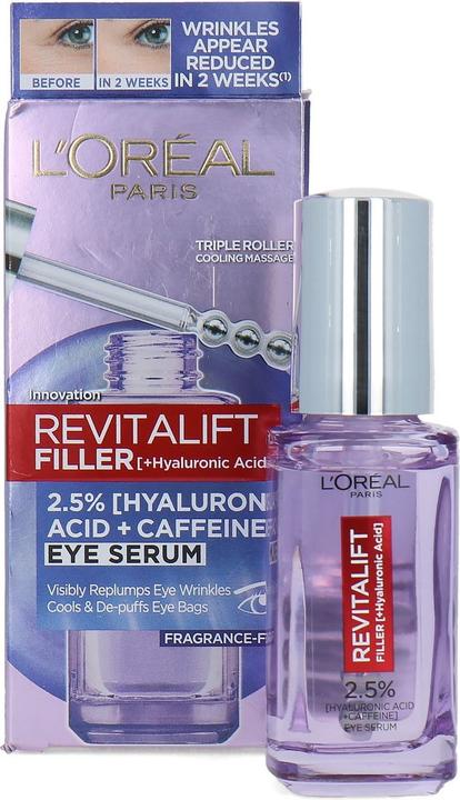 L'Oréal Paris Hyaluronsäure und Koffein Augenserum Revitalift Filler 20ml (Augenpflege Serum, 20 ml, Tag + Nacht)