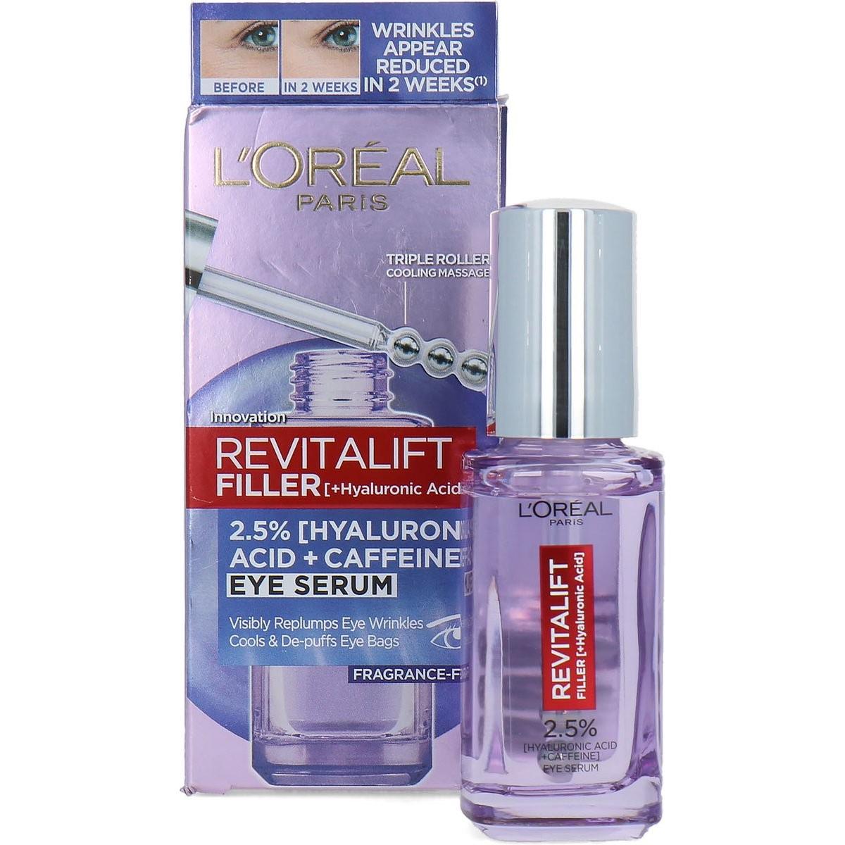 L'Oréal Paris, Augenpflege, Hyaluronsäure und Koffein Revitalift Filler (Augenpflege Serum, Tag + Nacht, 20 ml)
