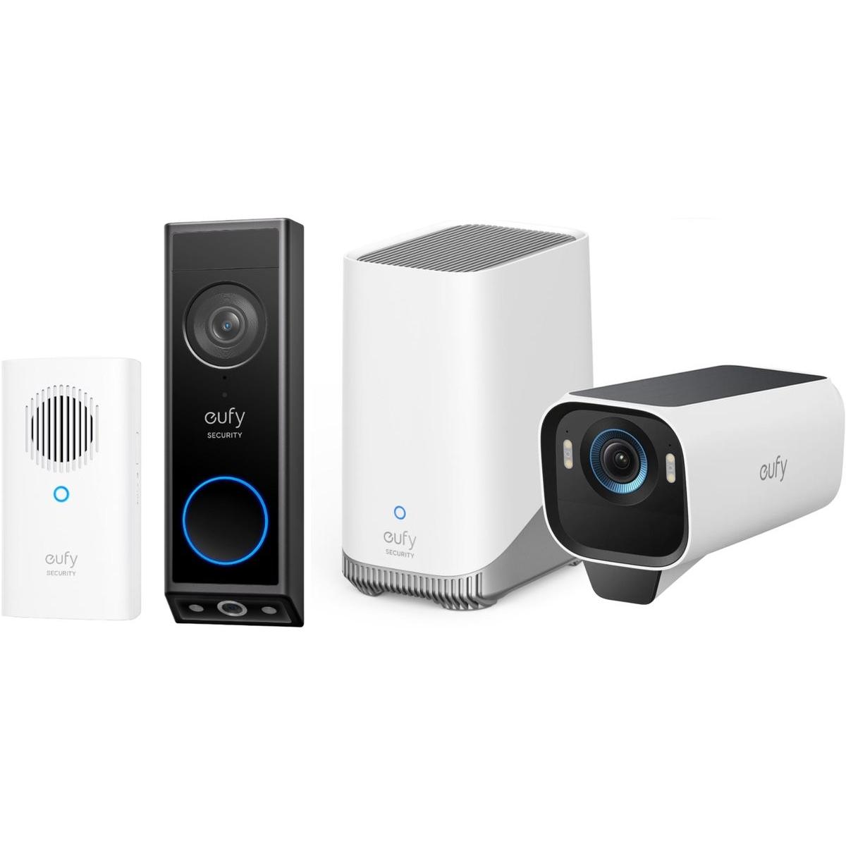 eufy Security S3 Pro Buitencamera met HomeBase 3 + Security E340 Video Deurbel (3840 x 2160 pixel), Telecamera di rete, Bianco