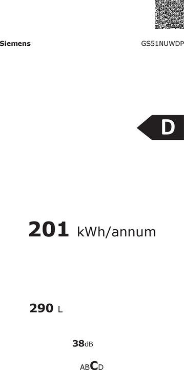Energy Label Siemens GS51NUWDP (Stand-alone, 290 l)