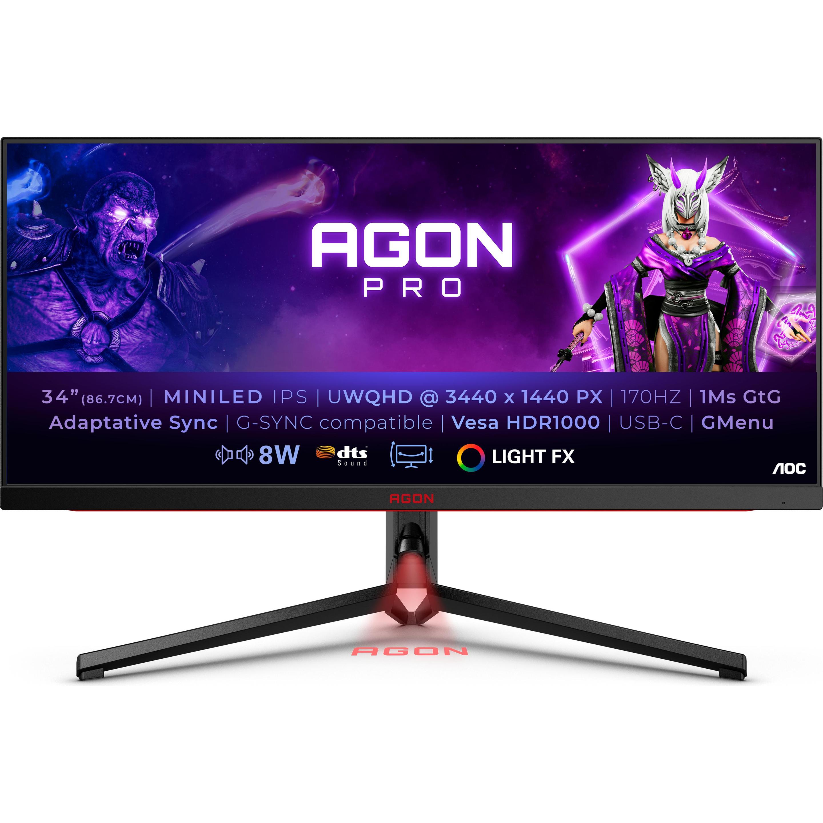 AOC AG344UXM (3440 x 1440 Pixel, 34"), Monitor, Schwarz, Rot