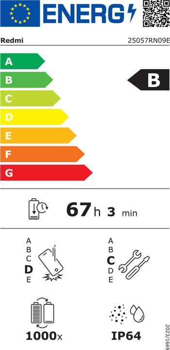 Label énergétique Xiaomi Redmi 15 (256 Go, Ripple Green, 6.90", 5G)