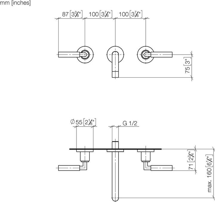 Immagine prodotto Dornbracht Tara miscelatore per lavabo a parete senza scarico, sporgenza 160mm, kit montaggio finale
