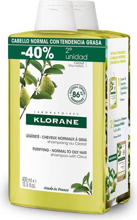 Immagine prodotto Klorane Shampoo agli agrumi Leggerezza e Vitalità 2x400 Ml (800 ml, Shampoo liquido)