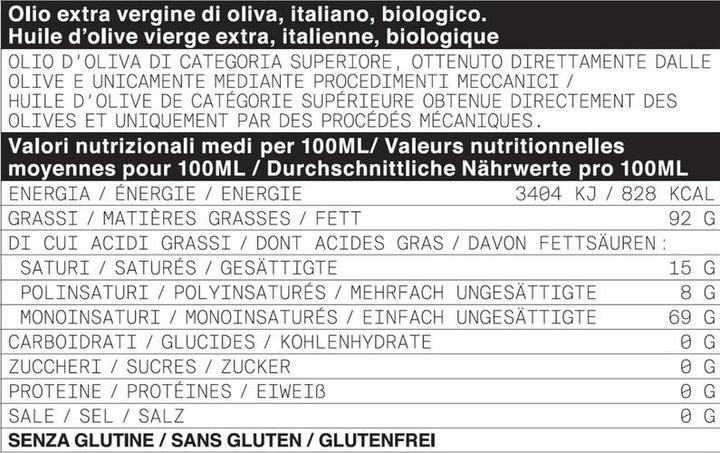 Nutritional values and ingredients Ólixir Olivenöl Extra nativ (250 ml)