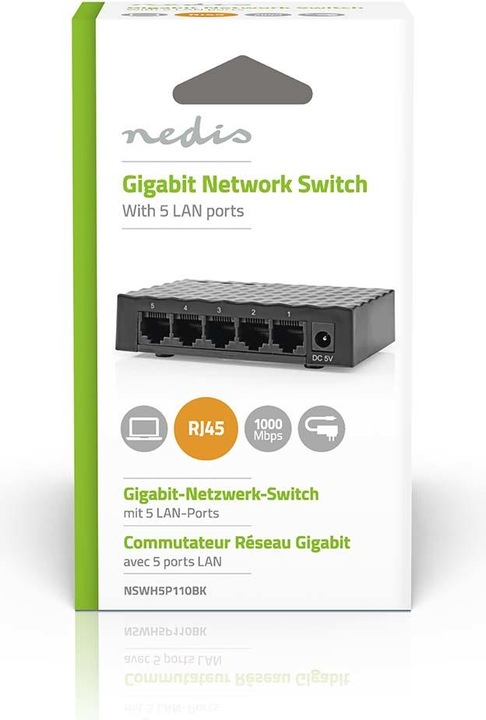 Produktbild Nedis Netzwerkschalter | Wired Geschwindigkeit: Gigabit | Anzahl Ethernet-Ports: 5 (5 Ports)