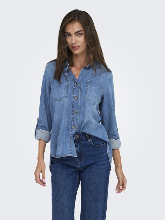 Produktbild Only Normal geschnitten Hemdkragen Umgeschlagene Ärmelbündchen Jeanshemd Jeanshemd (L)