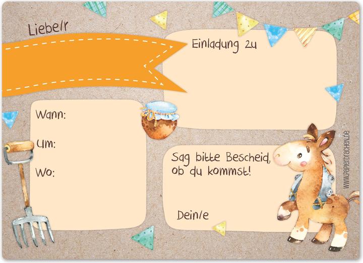 Produktbild Papierdrachen 12 Einladungskarten zum Geburtstag – Farm (12 Stk.)