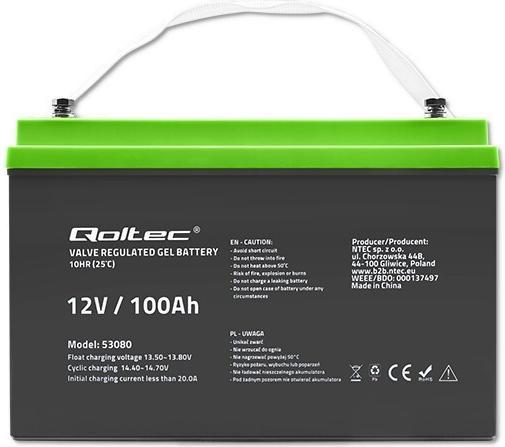 Immagine prodotto Qoltec 53080 Batteria al gel 12V 100Ah (12 V, 100 Ah)