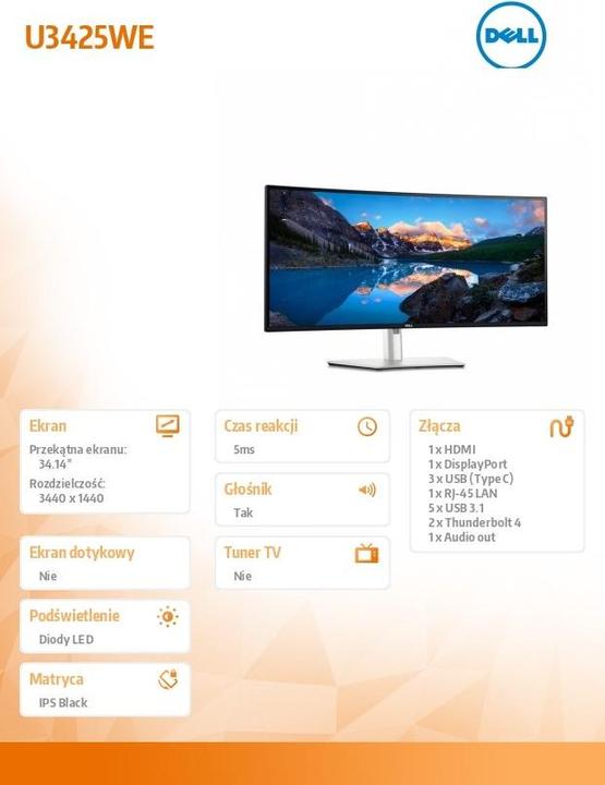 Produktbild Dell UltraSharp U3425WE (3440 x 1440 Pixel, 34.14")