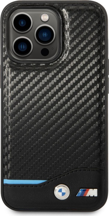 Productafbeelding BMW Hoesje BMHCP14L22NBCK iPhone 14 Pro 6,1" czarny/zwart Leer Carbon (Apple iPhone 14 Pro)