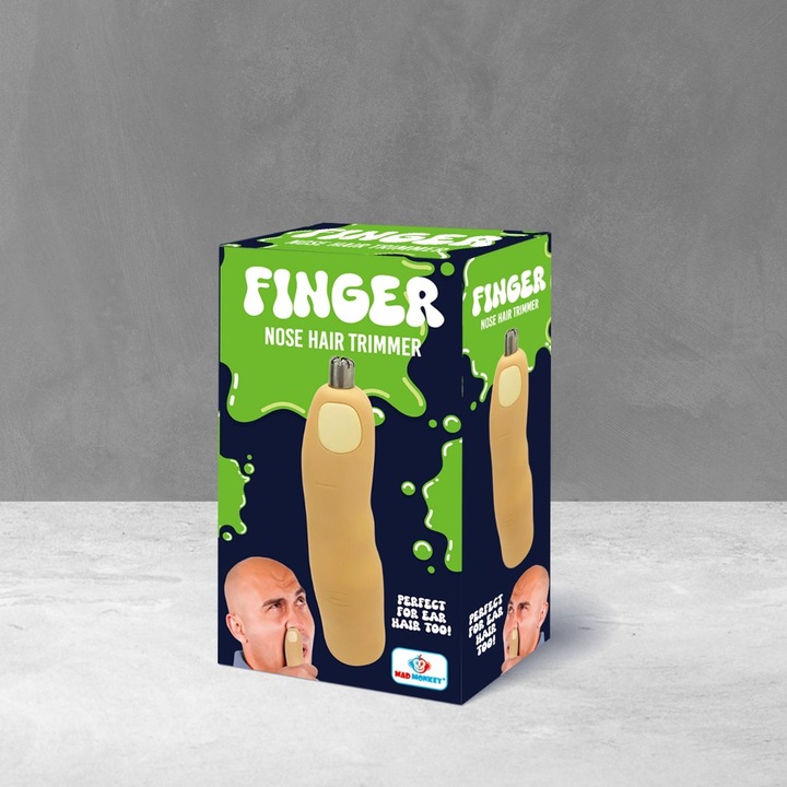Actual product image Mad Monkey Finger nose hair trimmer in gift packaging