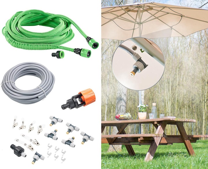 Immagine prodotto Royal Gardineer Set di spruzzatori d'acqua con tubo da giardino espandibile e adattatore per rubinetto (Set per l'irrigazione a goccia)